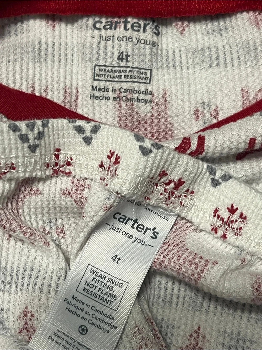 Red Reindeer Pattern Kids Pajama Set  - Holiday Long Sleeve Set